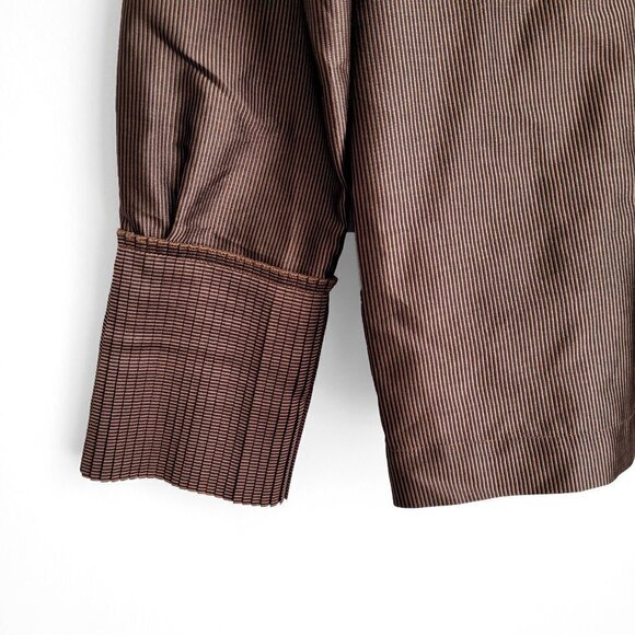 NWT D. Exterior Copper Brown Satin Edwardian Pleated Collar Button Down Shirt - Picture 6 of 14
